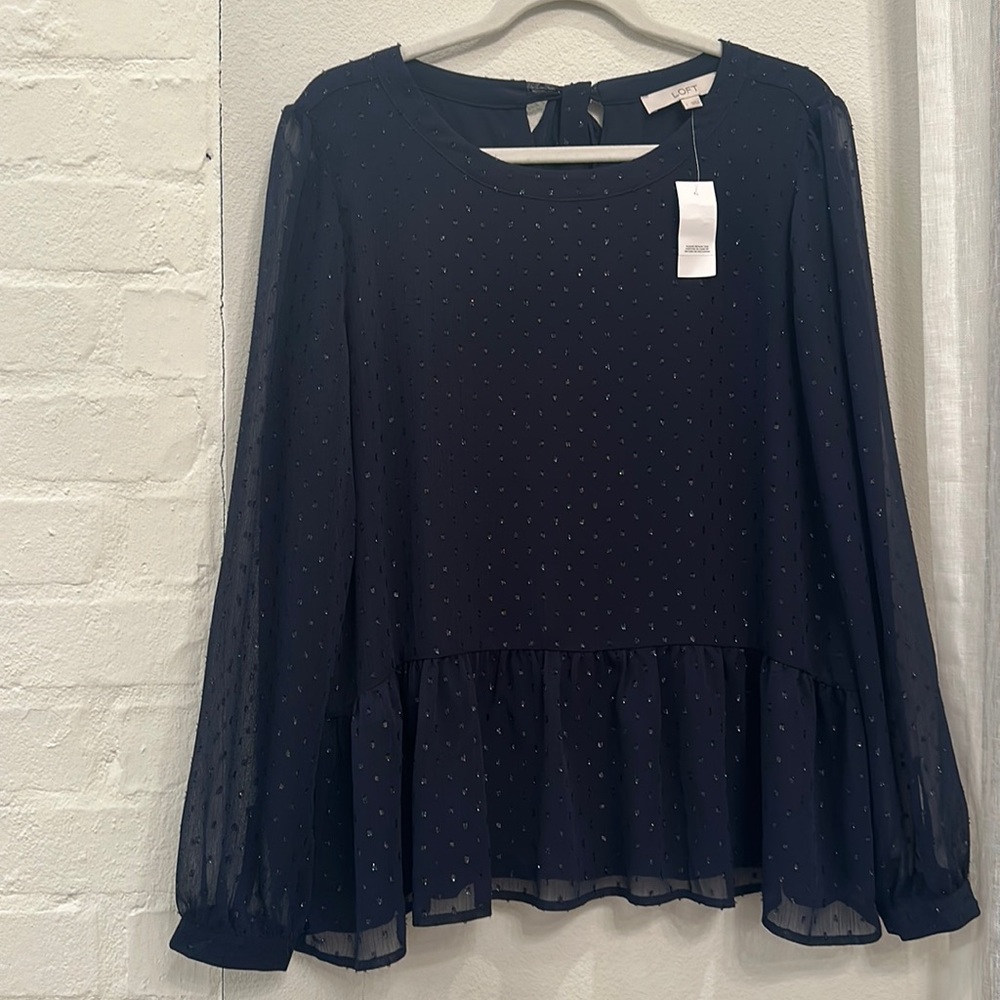 Navy Sheer Sparkle Blouse